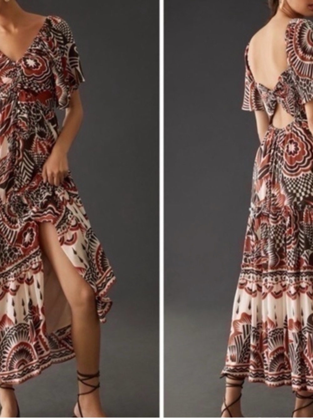 Anthropologie Bohemian Button Front Open Back Maxi Dress, Size XXS